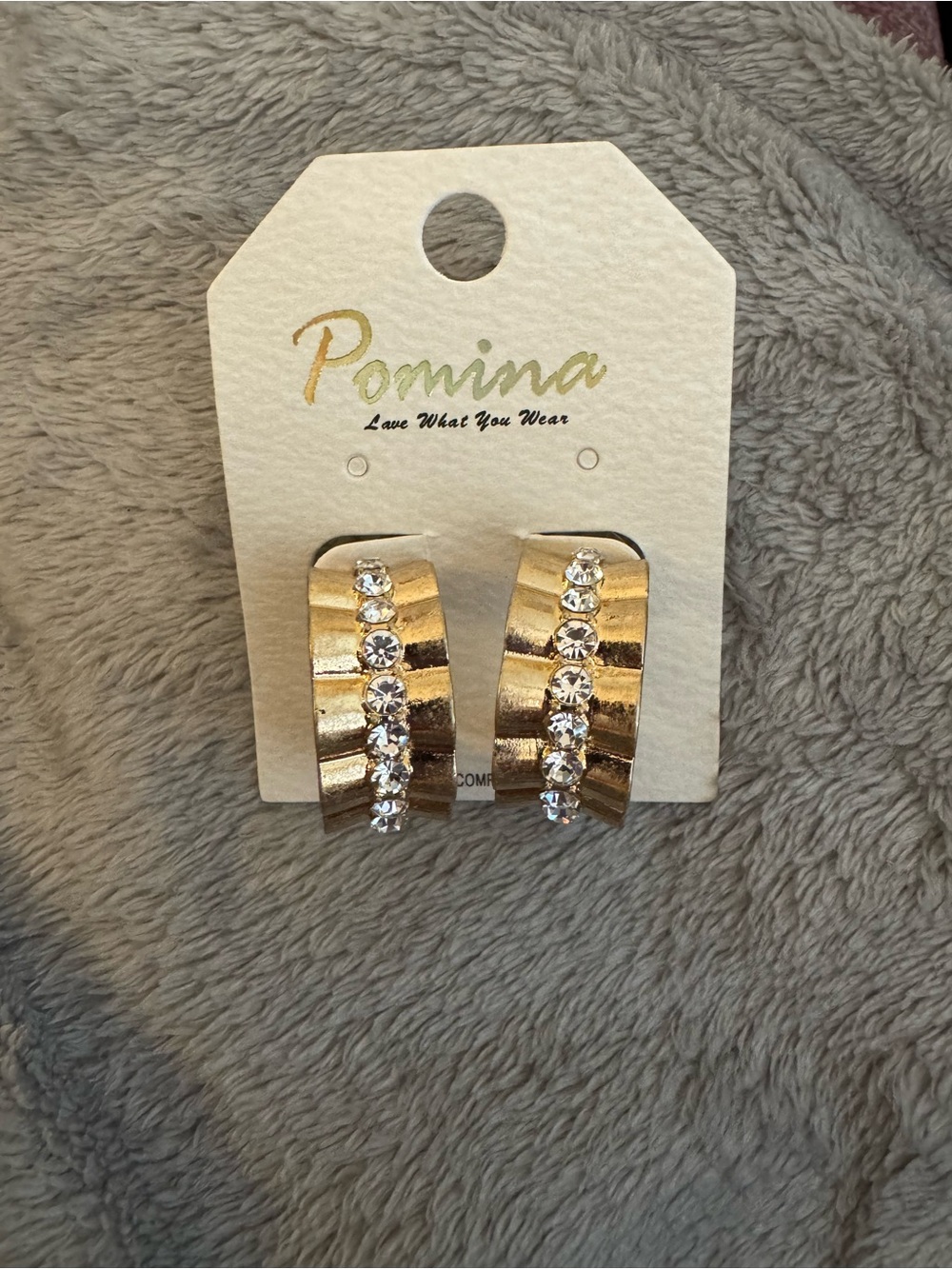 $12 or 3/$30! Pomina Gold Tone & Rhinestone Scalloped C-Hoop Earrings